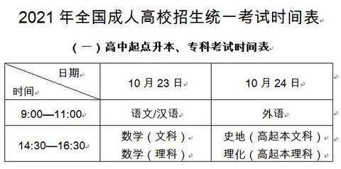 成人高考考试时间2021